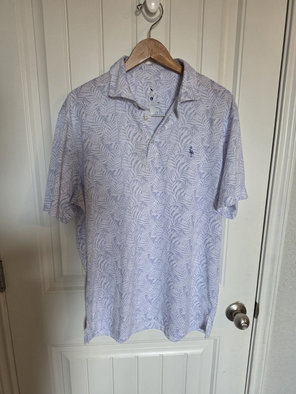 TailorByrd Mens L Performance Golf Polo Shirt Blue White Tropical SPF 30